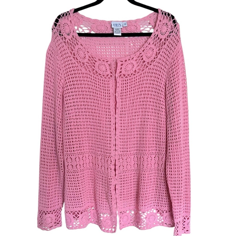 Y2K Vintage BFA Classics Crochet Knit Cardigan XL petite Hook and Eye Closures